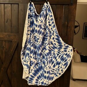 Blue and White Tie-Dye Circular Beach Towel by Enchante Home